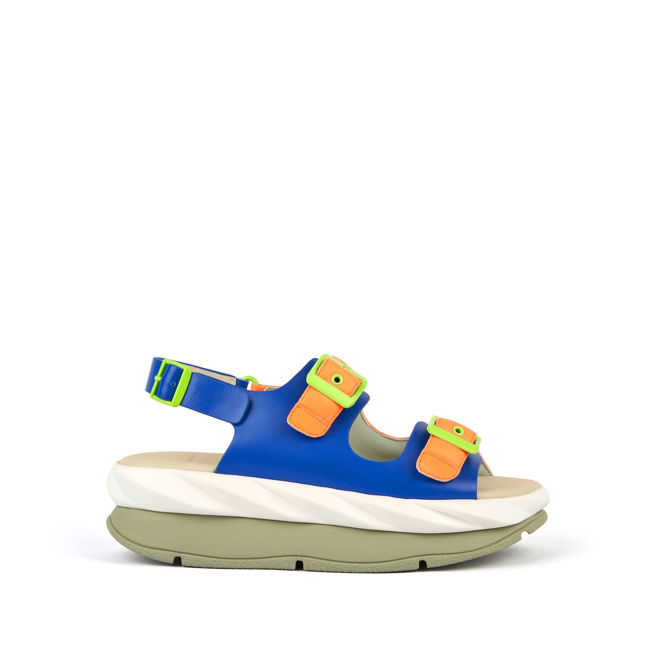 Padded, blue, buckled, flatform sandals | 4CCCCEES